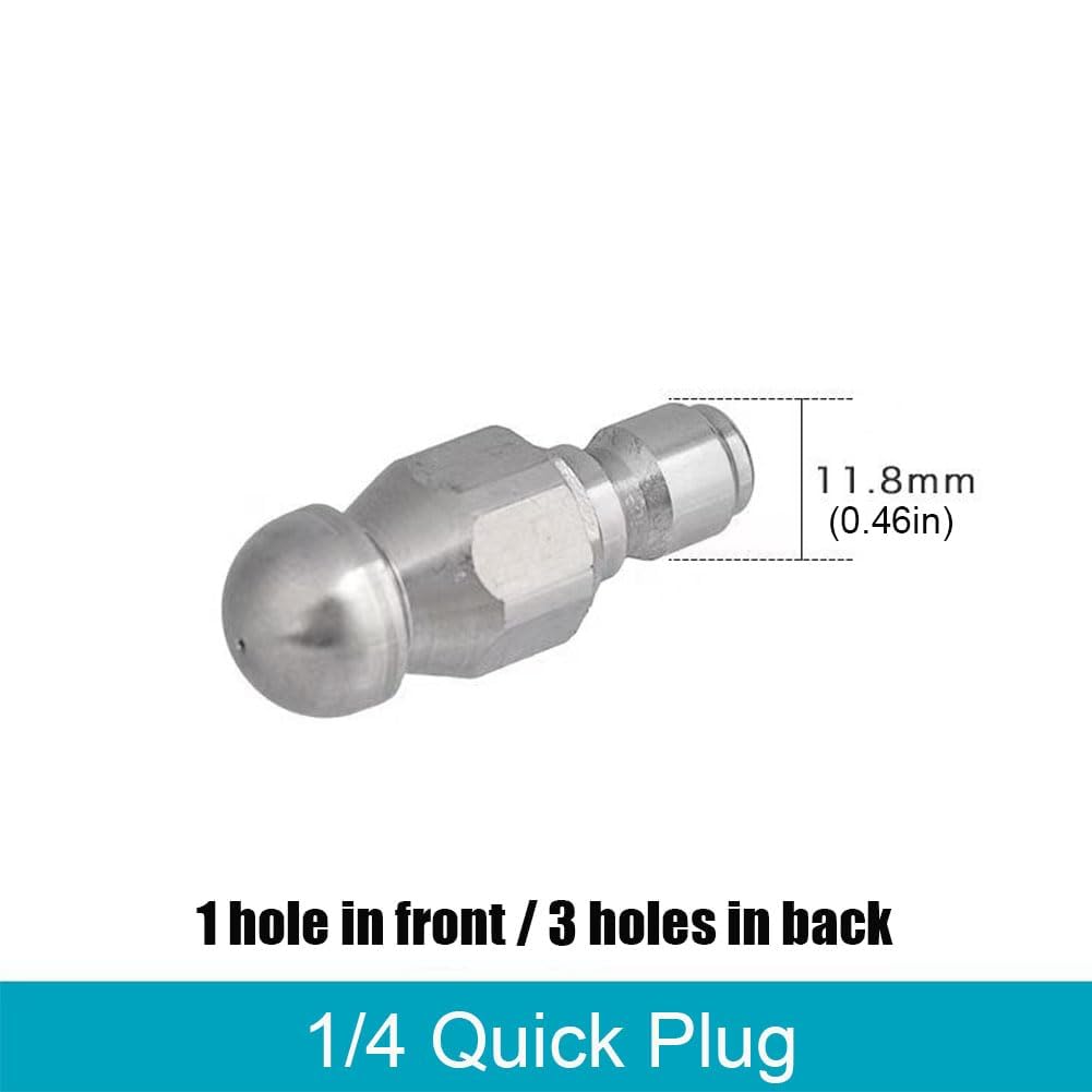 Dysze do myjek ciśnieniowych, Gwintowana myjka ciśnieniowa Dysza do czyszczenia kanalizacji, 1/8-1/2 cala, 1/2/5 szt(1 Hole in Front/3 Holes in Back 1/4 Quick Plug,5pcs)