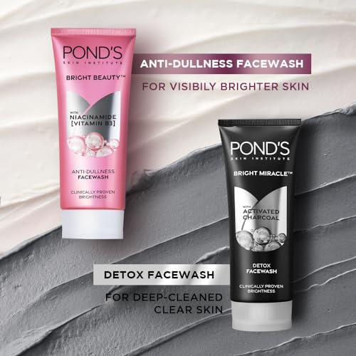 Image of POND'S Pure Detox Face Wash 100 g|| Daily Exfoliating & Brightening Cleanser|| Deep Cleans Oily Skin - With Activated Charcoal for Fresh|| Glowing Skin