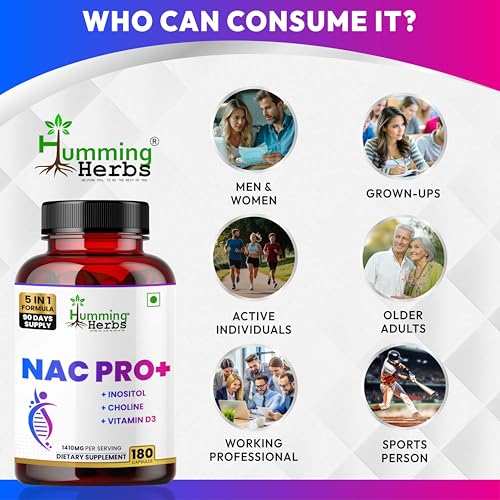 Image of Humming Herbs NAC PRO+ with N-Acetyl Cysteine, Inositol, Choline, Vitamin D3 & Zinc | 1410mg (180)