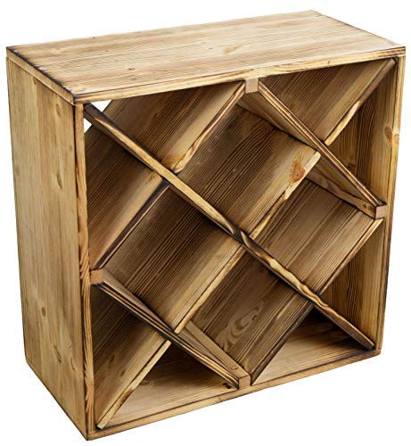 Kistenkolli Altes Land Estante grande para vino flameado en tres modelos diferentes para hasta 25 botellas, 52 x 25 x 52 cm, estantería para botellas (rombos torcidos)