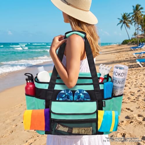 MYDAYS Beach Cooler Bag with Insulated Compartment, Large Mesh Beach Tote Bags Waterproof Sandproof, XL Pool Bag for Men Women, 2-in-1 Travel Vacation Essentials with Wet Pocket & Towel Holder (Green) - image 5