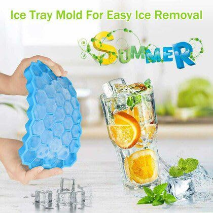 Image of Silicone Hexagon Ice Cube Tray | Flexible BPA Free Ice Cube Mold | Easy Release Ice Cube Maker for Whiskey, Cocktails & Beverages (Blue)