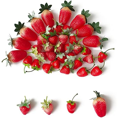 Molyorch 40 Piezas Fresas Artificiales de Plástico Cover