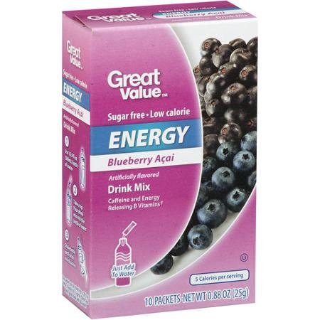 Great Value Sugar Free, Low Calorie ENERGY Blueberry Acai Drink Mix (Pack of 4)