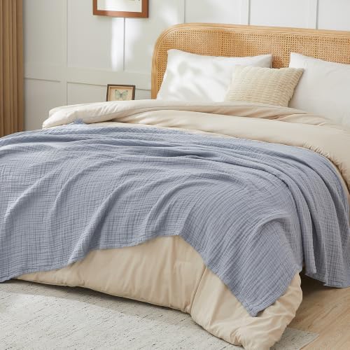 Image of EMME Muslin Blankets for Adults Throw Blanket for Couch Breathable Gauze Soft Lightweight Airy Dusty Blue Twin 60 inch x 80 inch