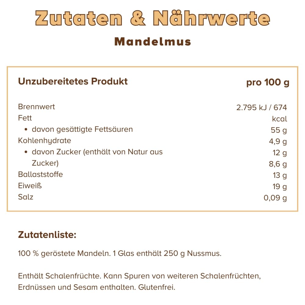 3Bears Mandelmus, 100% geröstete Nüsse, glutenfrei und vegan, cremig und intensiv im Geschmack, 4 x 250 g
