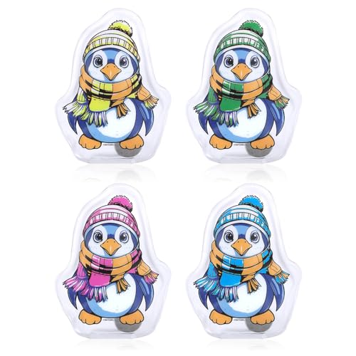 COM-FOUR® 4X Calentadores de Bolsillo Reutilizables - Calentadores de Manos con Motivo de pingüino - Almohadilla térmica para días fríos y para Viajes - cojín térmico (04 Piezas - Color pingüino)