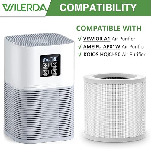 Image of 2 Pack A1 Replacement Filter Compatible with VEWIOR Air Purifier HQSC-50, HQKJ-80, AMEIFU AP01W, KOIOS HQKJ-50 Air Pur ifier, 3-in-1 HEPA Air Cleaner Filter