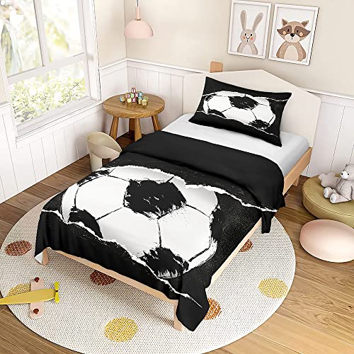 FANSU Enfant Parure de Lit Imprimé Football pour Garçons 1 Personne Ensemble de Literie avec Housse de Couette et Taie d'oreiller en Microfibre Respirant Doux...