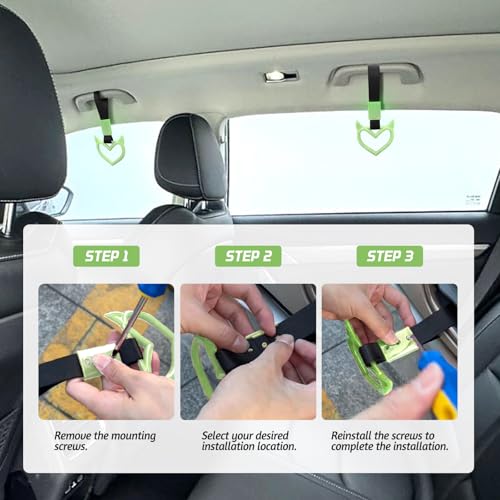 Image of 2 Pcs Devil Heart Shaped Car Handle Strap - Drift Charm Rear Bumper Warning Ring Decor for Car Interior Exterior, Subway Bus Handle Accessory, Cute Heart Car Decor Gift for Drivers (Luminous Green)