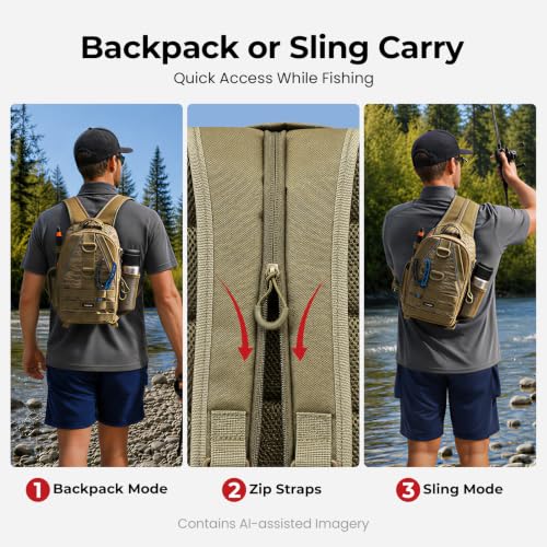 Image of Piscifun Fishing Backpack with Rod Holder, Lightweight Sling Bag Storge Gear and Equipment