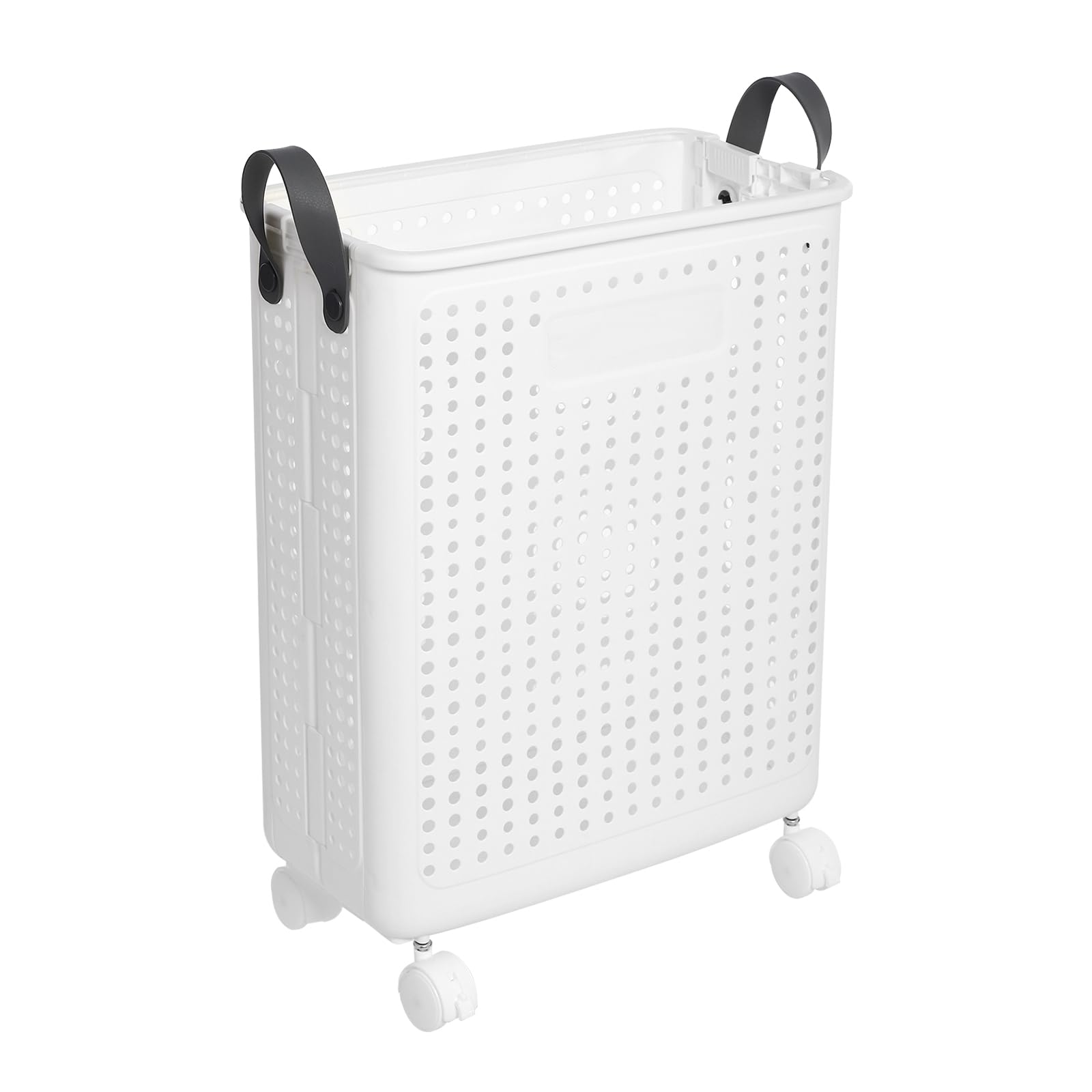 Plastic Basket with Handles Foldable Handle Basket Collapsible Laundry Hamper Folding Laundry Organizer Carry Plastic Baskets for Clothes White (Small)