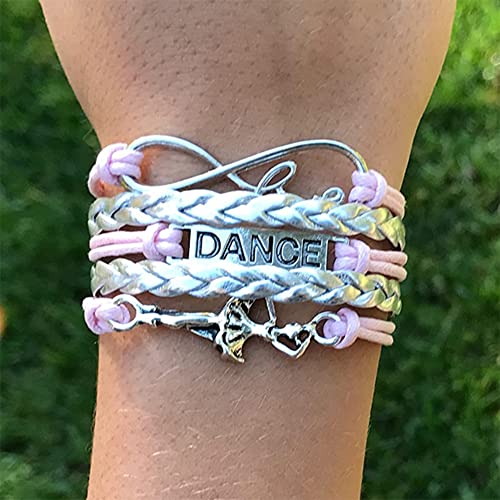 Image of Infinity Collection Love Dance Bracelet - Black, Silver & Blue Braided Multi-Strand Adjustable Wristband with I Love to Dance Heart Charm - Gift for Dancers, Teens & Dance Teams