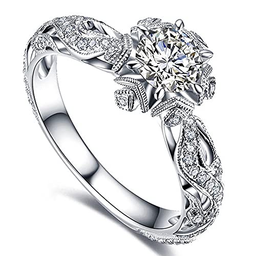 925 Sterling Silver Shiny Full Diamond Ring Cubic Zirconia Flower Ring CZ Diamond Ring Personality Ring for Women Luxury and Delicate Female Style Wedding Engagement Princess Ring Jewelry (US Code 10)2