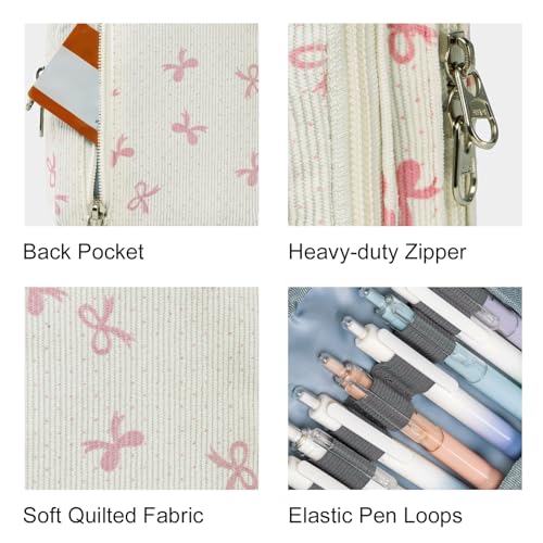 Image of LEDAOU Pencil Case Cute Zipper Pencil Pouch Large Capacity Pencil Bag Organizer School Supplies for Girls Boys Kids (Pink Bow)