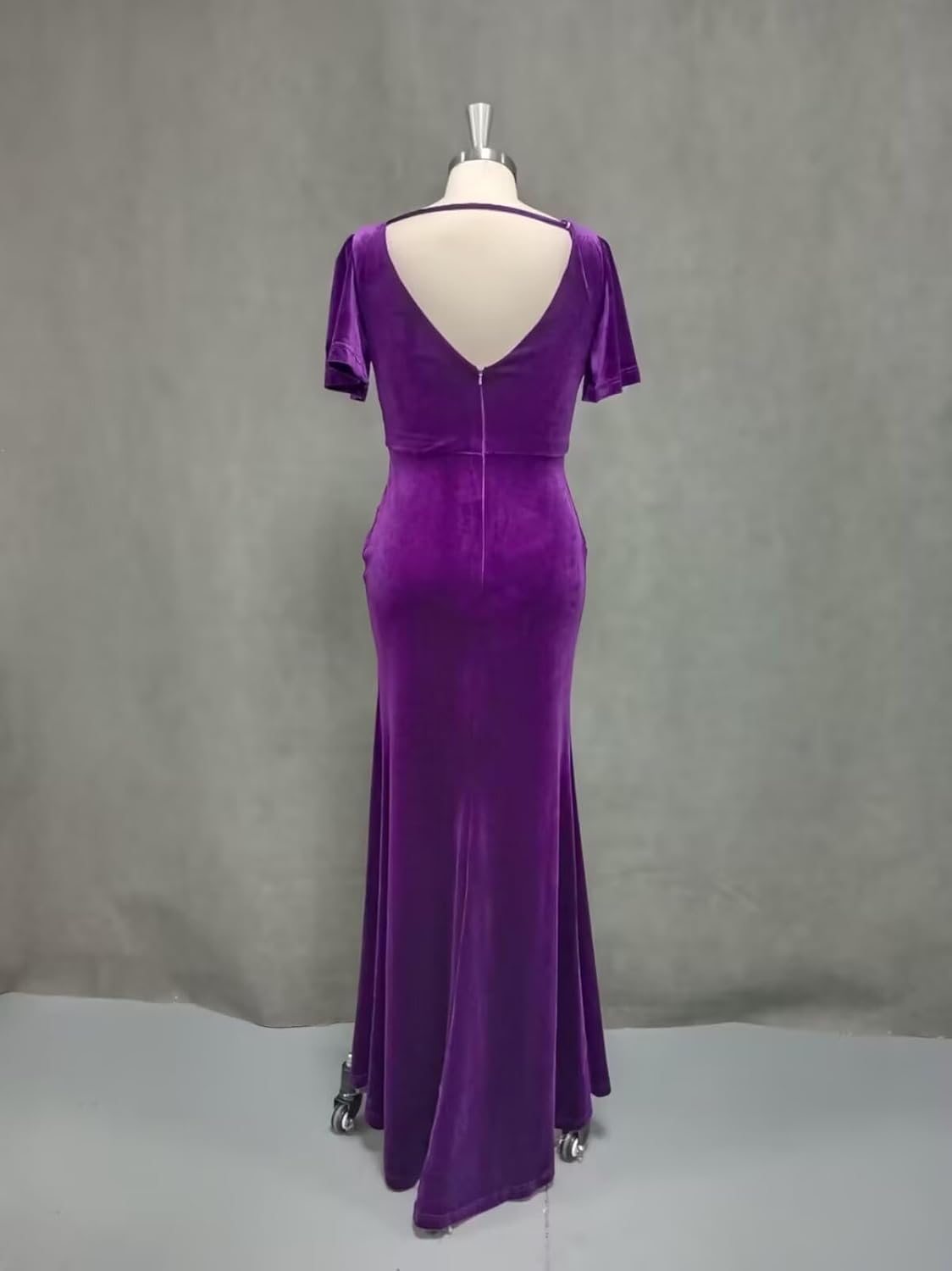 Smileven Velvet Long V Neck Bridesmaid Dresses 2024 Maxi Slit Short Sleeve Formal Party Gowns