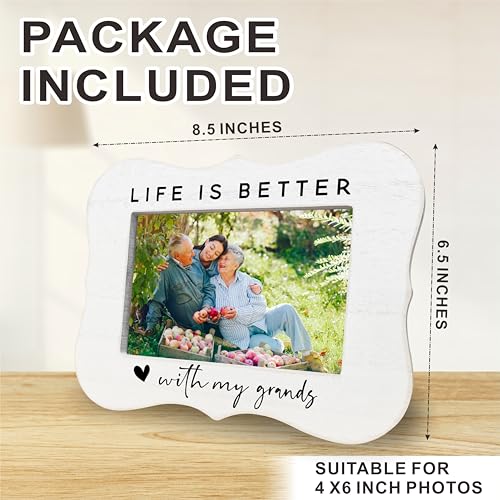 Life Is Better With My Grands Picture Frame for 4x6 Photos - White Wooden Tabletop Frame with Vintage Distressed Finish & Stand, Gift-Ready Box, Unique Gift for Grandma Grandpa from Grandchildren(B03) - Image 4