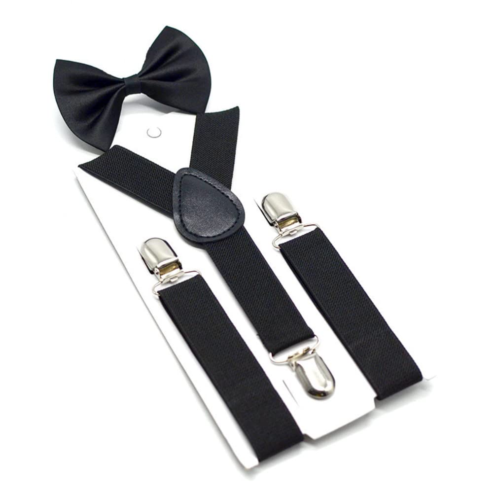 Szelki do spodni męskich Szelki dla dzieci Zestaw szelek dla dzieci Spodnie ślubne dla chłopców i dziewcząt Szelki muszka Pasek 65 cm * 2,5 cm(Black)