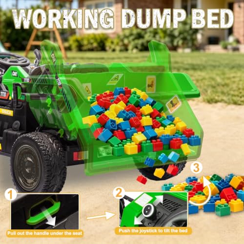 Image of NEWQIDA 24V Ride on Dump Truck, 2 Seater Ride on Toys for Kids 3-6, Green
