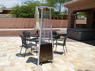 Hiland HLDS01-MGTHG Quartz Glass Tube Patio Heater w/Wheels, 40,000 BTU, Pyramid, Hammered Bronze