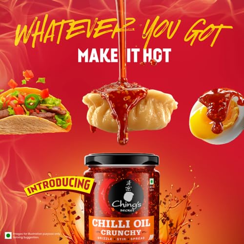 Image of Ching's Chilli Oil Crunchy - 170g | Drizzle, Stir, Spread| Use on Noodles, Fried Rice, Dimsums, Pizza, Pasta, Indian Curries & even Dal| Real Garlic, Chilli Flakes