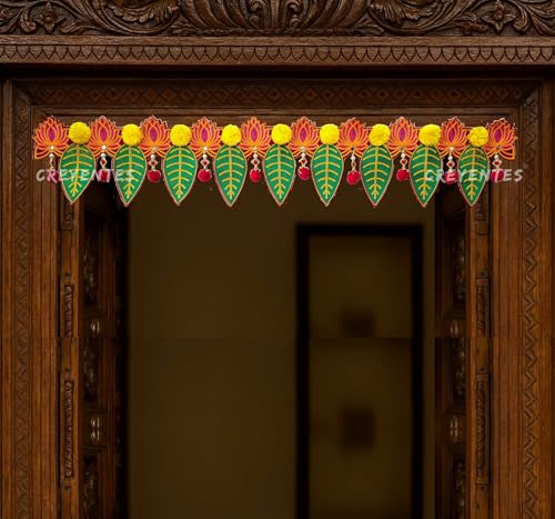 Image of Pink Lotus & Mango Leaf Toran for Door, Hanging for Main Entrance, for Office,Temple,Diwali, Party (CS-30 Lotus TORAN)