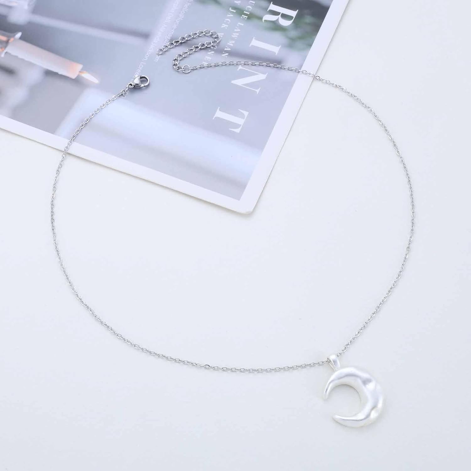 Minimalist Plated Silver Moon Pendant Necklace Crescent Choker Necklaces Half Moon Chain Necklace Boho Crescent Shaped Necklaces Chain Jewelry for Women - Image 3