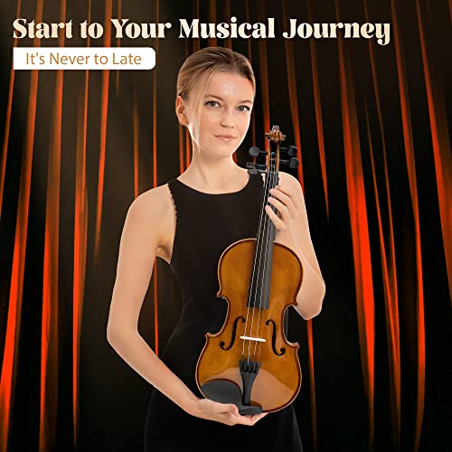 Image of Poseidon Violin for Beginners Adult Fiddle Set, Acoustic Violin Solid Wood Violin 4 /4 with Case, Two 4 /4 Strings, Two Bows, Two Bridges, Two Rosins, Clip-on Tuner, Shoulder Rest Manual - Glossy German