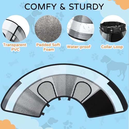Image of Dog Cone Collar for Large Dogs After Surgery, Mesh Windows PVC Transparent E Collar for Dog, Anti-Bite Lick Wound Healing Neuter Safety Practical Comfy Plastic Cone XL