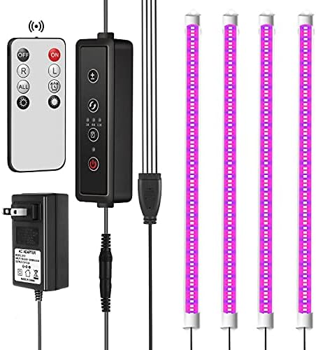 Caoxinan LED Grow Light for Indoor Plants Full Spectrum, Plant Growing Lamps Strip for Seed Starting with Remote Control, 36W, 168 LEDs, Auto On/Off Timer, 10 Dimmable Levels, 4 Pack