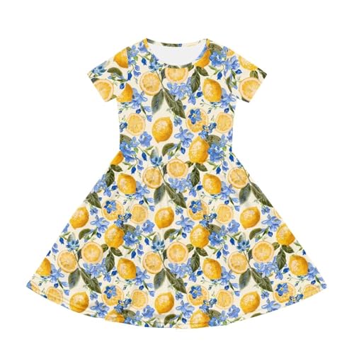 Image of Girls Dress with Pockets Basic Short Sleeve High Waist Swing Skater Dress School Party Dress for Kids