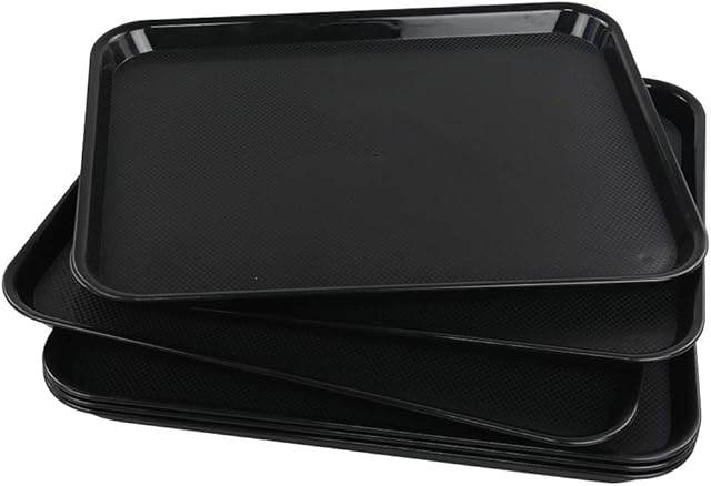 Annkky Plastic Food Trays for Serving, Set of 6 Black Restaurant Trays