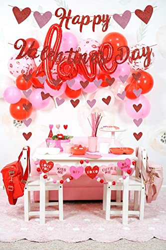 Image of FestikoHappy Valentines Day Banner, Red Glittery Valentines Day Party Decorations, Valentines Day Garland, Valentines Photo Props, Heart Decorations, Wedding Anniversary Party, Valentines Day