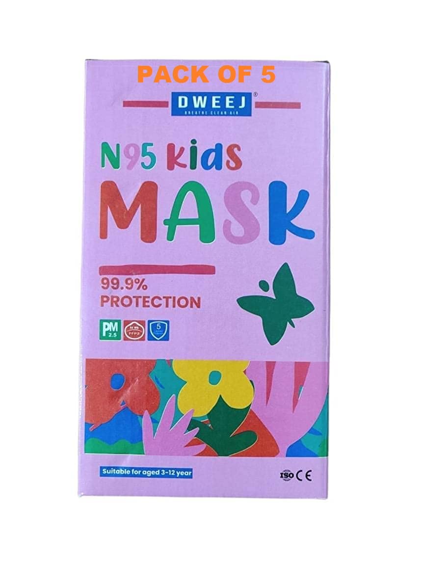 Dweej Kids N95 Face Mask (Pack of 5), Color mask,5 Layered Filtration, Ear Loop Style, (KIDS-N95-MASK) (B0B9SRJ4J3) Amazon Price History, Amazon Price Tracker