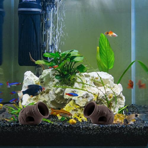 BAIFULAI Keramik Versteck, 3 Stück Aquarium Höhle,Fisch Tank Zubehör, Aquariendeko, Garnelenhöhle Fisch Zuhause, Fisch Garnelen Versteck, Keramik Ablaichhöhle für Aquarium Fisch Tank (DREI Löcher)