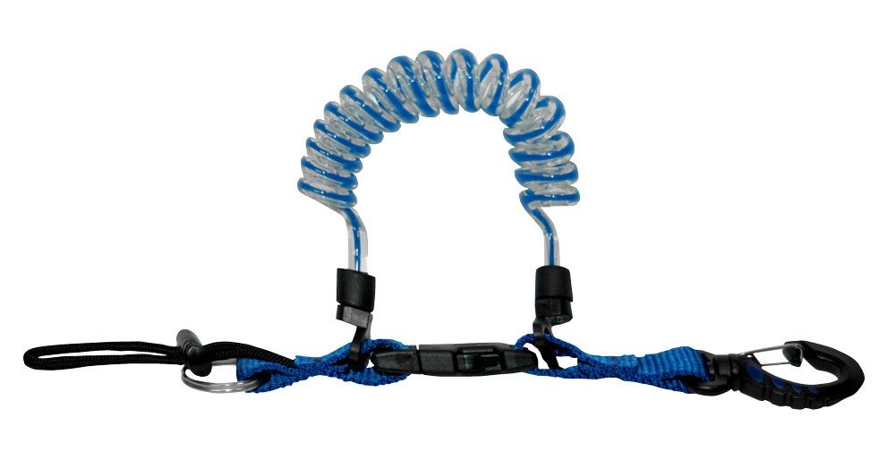 Aqua Quick Release Coil Lanyard with Clip and SS Split Ring