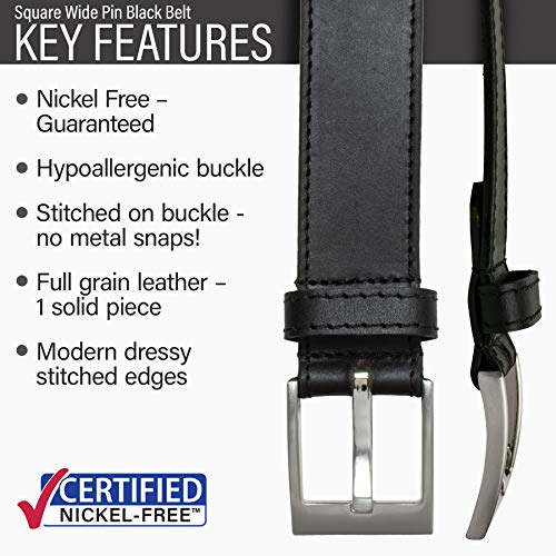 Square Wide Pin Belt - Full Grain Leather Belt with Certified Nickel Free Buckle2