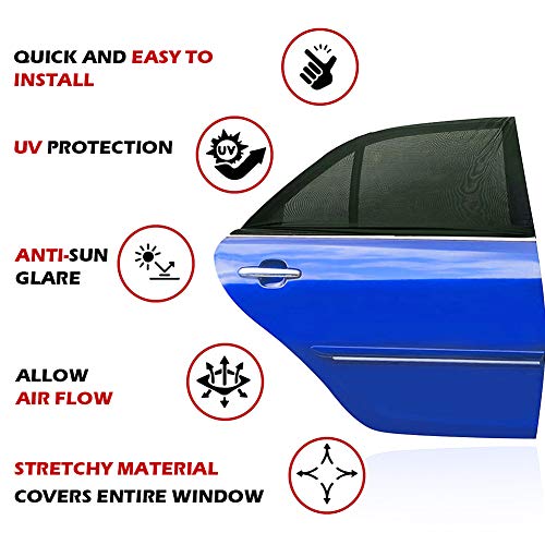 Image of Car Window Shades, 2 Pack Breathable Mesh Car Side Back Window Sun Shades, Stretchy Window Screen for Baby Family Pet UV Protection, Window Covers Fit for Most(95%) of Cars - (Medium 39 inchx19 inch)
