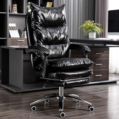 Silla ergonómica para videojuegos de piel sintética con soporte lumbar, altura ajustable y reposabrazos, diseño resistente para uso doméstico y de oficina (negro)