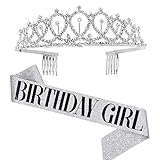 Geburtstags-Stirnband: Dieses Silberene Geburtstags-Stirnband ist wie eine Krone gestaltet, mit glänzenden Strasssteinen verziert, verleiht Ihnen ein Gefühl von Eleganz und femininem Charme, lässt Sie in der Party-Menge glänzen und ins Auge stechen, gewinnt weitere Komplimente