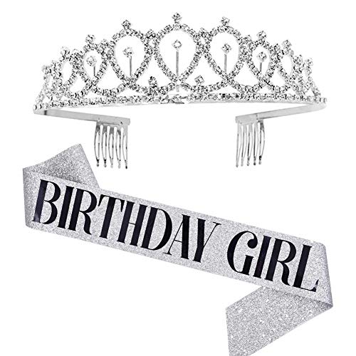 Corona d'argento Corona diadema di cristallo con fascia da ragazza di compleanno Accessori regalo per feste da compleanno Kit fascia da diadema con strass e decorazioni per feste Argento