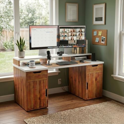 Image of FFO Nova Computer Table for Home with 2 Side Storage & Drawer, 150 X 60 Large Size Top with Moniter Raiser Shelf | DIY