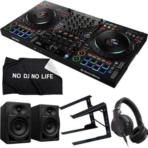 Pioneer 4CH DJコントローラー DDJ-FLX10 + ヘッドホン HDJ-CUE1 + PCスタンド + スピーカー DM-40D + ダストカバー セット (rekordbox・Serato DJ Pro対応) dj ddj