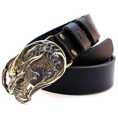 Leather belt with belt buckle Dragons Head, Handmade Jormungandr head solid brass belt buckle on leather belt3