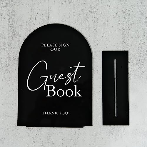 Guest Book With Stand - 5"x7" Black Arched Acrylic Wedding Sign and Base, 1/8" Thick | Modern Calligraphy Arch TableTop for Wedding Reception & Event Party Table by JINMURY - Image 7
