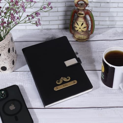 Image of ncgifts personalized diary with name | customized diary | personalized notebook A5 200 ruled pages Customized Diwali Daily Journal Diaries Diary Gifts for Men Women Friends, Family (Black)