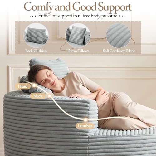 Image of Trustyue Boneless Couch,Comfy Fluffy Sofa Bed,Upholstered Sleeper Sofa with Cup Holder and Throw Pillows,Corduroy Plush Cloud Lounge Chair