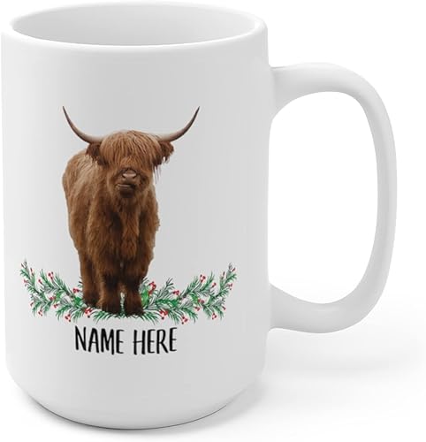 Miniatura 3 de Lovesout Divertida vaca escocesa de las tierras altas escocesas con nombre personalizado, regalo de Navidad, regalos de Navidad, taza de café blanca