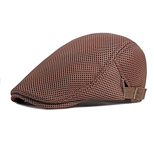 Kadble Men's Mesh Flat Cap Breathable Summer Newsboy Hat Beret Cabbie Ivy Hat Newsboy Hat For Driving Hunting (Coffee) #TOP1