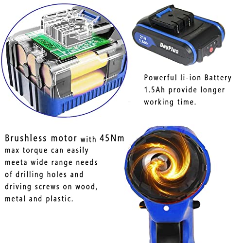 Bürstenlose Akkuschrauber Akku Bohrschrauber mit 2 x 1.5Ah Akku inklusiv Zubehör-Set im Transportkoffer, 0.8-10mm… – Bild 6